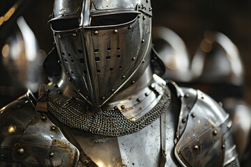 A fantastic royal knight in armor guards the castle chambers