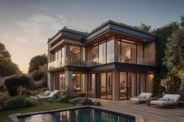 Fototapeta premium luxury house with glass walls in nature