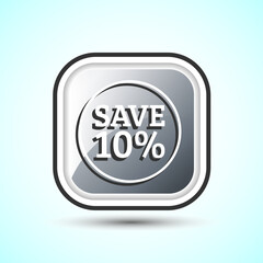 Save 10 Percent Icon Button Design Illustration, Discount Sign