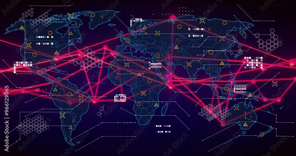 Poster animation of scientific data processing over dark background