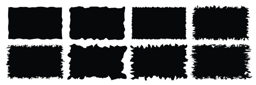 Set of Paper torn, jagged edge rectangle shape. Rough edge rectangle frame. Vector Illustration.