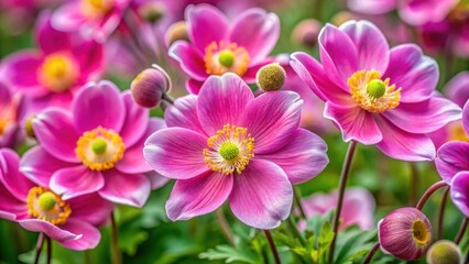 Fototapeta premium Closeup of the pink flowers of the hardy grape leaf anemone, Anemone tomentosa, showcasing its vibrant colors and delicate petals in full bloom