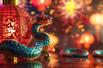 Fototapeta premium Beautiful greeting card with holiday composition for happy and joy celebrate New Year