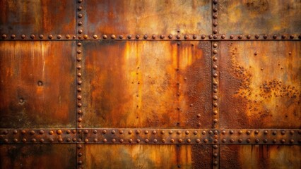 Rusty metal texture background of an old scratched iron wall with seams and rivets