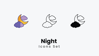 Night Icons thin line and glyph vector icon stock illustration