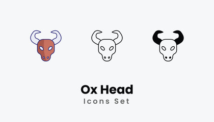 Ox Head Icons thin line and glyph vector icon stock illustration