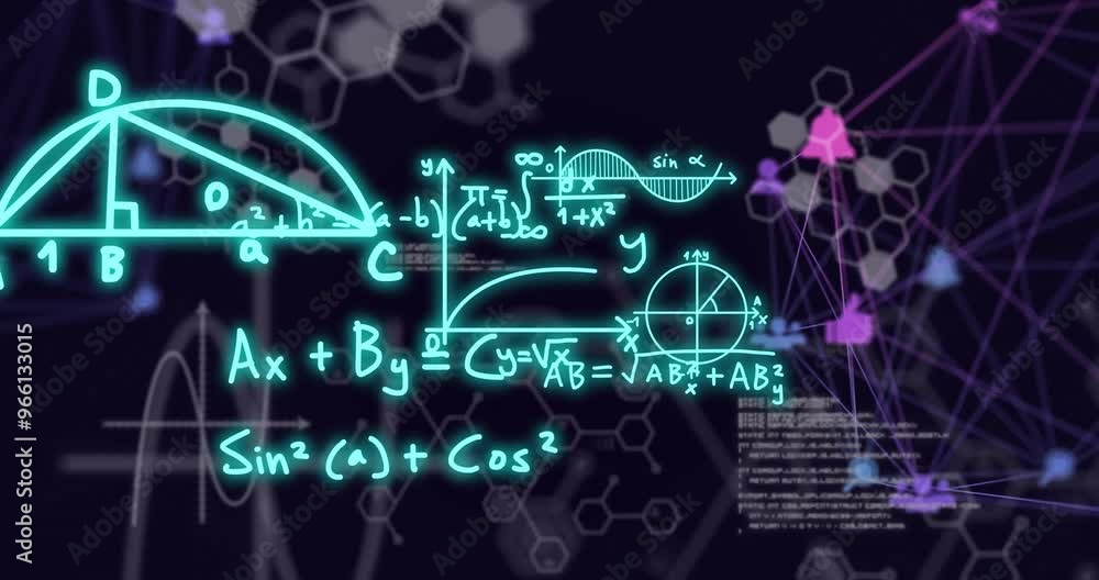 Poster animation of scientific data processing over dark background