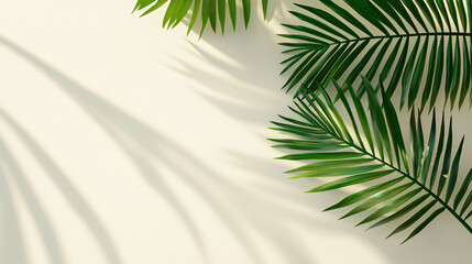 Fototapeta premium Lush palm frond silhouettes create serene atmosphere against clean white backdrop, evoking sense of tranquility and natural beauty