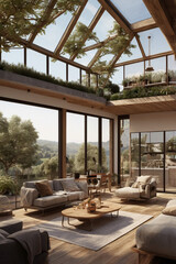 luxury house with glass walls in nature