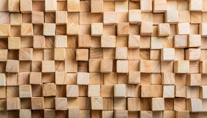 Texture of many wooden cubes. Natural material for backdrop.