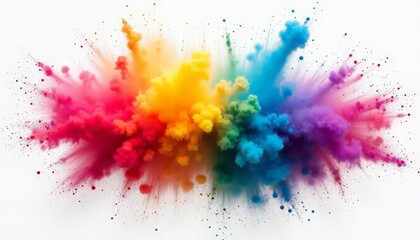 Colorful rainbow holi paint color powder explosion isolated white background