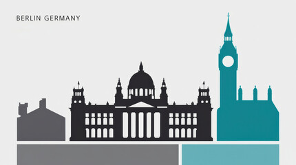 Skyline Illustration of the Berlin city Germany,  silhouette vector of famous places