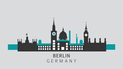 Naklejka premium Skyline Illustration of the Berlin city Germany, silhouette vector of famous places
