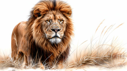 Portrait Old Lion Wild Animal Standing Isolated