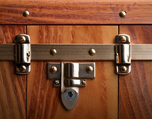 Wooden box lid with metal hinges and nails.