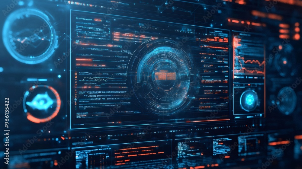 Poster futuristic hud with lines and data on a dark background.
