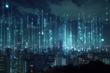 sky with futuristic hologram