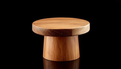 Wooden stand with a round top and bottom, perfect for displaying small items. Isolated on a black background.