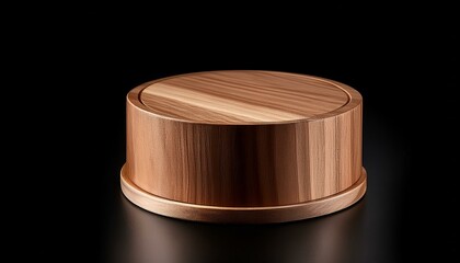 Wooden stand with a round top and bottom, perfect for displaying small items. Isolated on a black background.