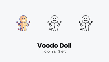 Voodo Doll Icons thin line and glyph vector icon stock illustration