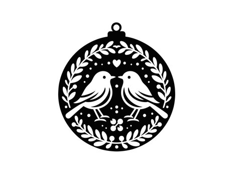 Charming Robin Bird Christmas Ornament Emblem SVG Vector | Woodland Silhouette for Holiday