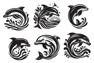 Dolphin silhouette vector illustrations