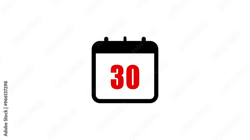 Aufkleber lively animation of the 30th date on a calendar with eye-catching visuals and smooth transitions.