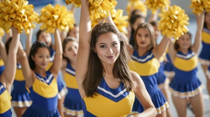 A school cheerleading squad in midperformance