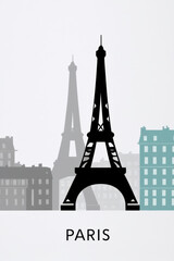 Skyline Illustration of the Paris city France,  silhouette vector of famous places