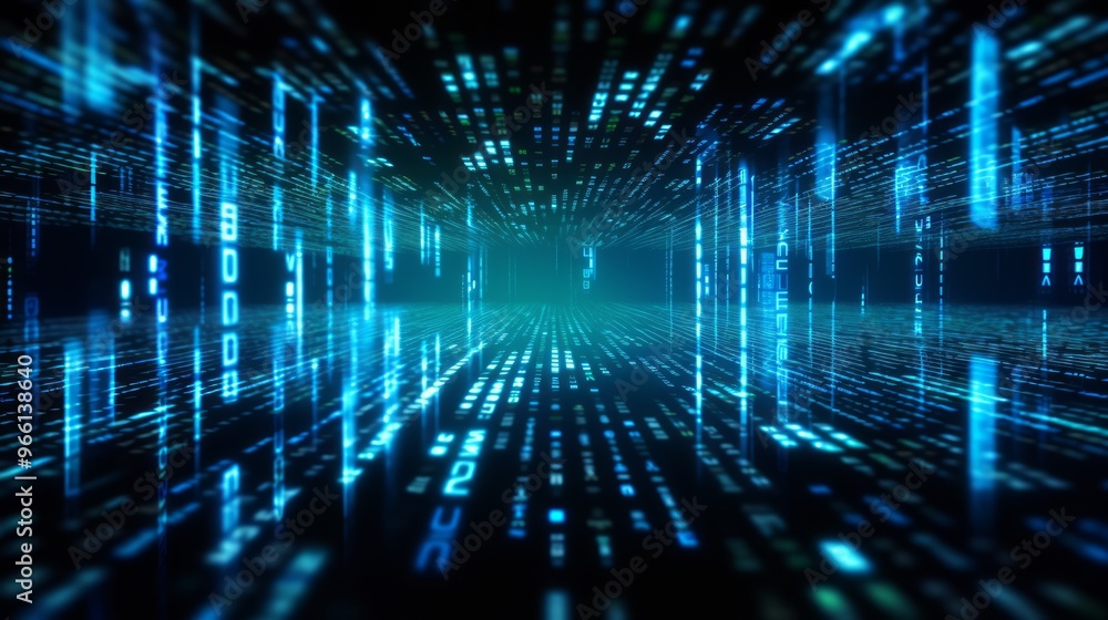 Poster scientific technology data binary code network conveying connectivity. neural network ai generated a
