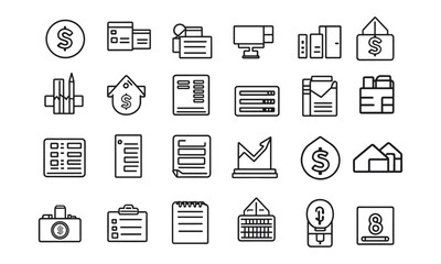 Finance and business line icons collection