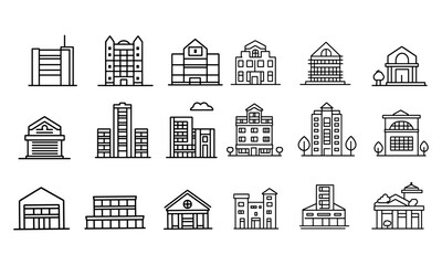 House and building icon set. Building and architecture icons collection