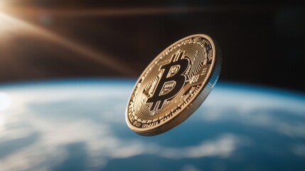 A coin with the letter B on it is floating in the air