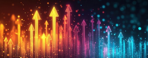 Efficiency boost represented by ascending graphs and glowing arrows, efficiency boost, business performance improvement