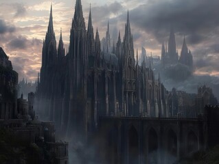 Fototapeta premium Gothic architecture with towering spires and dark stone details, gothic architecture, historical design visual