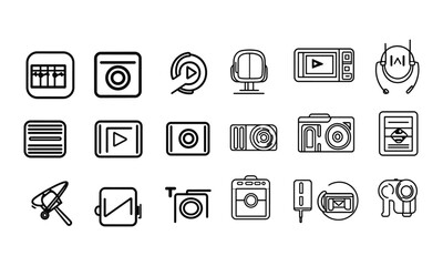 Package icons set with digital media platform and camera elements