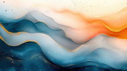 Obraz premium Abstract Blue and Orange Ink Swirls with Gold Glitter