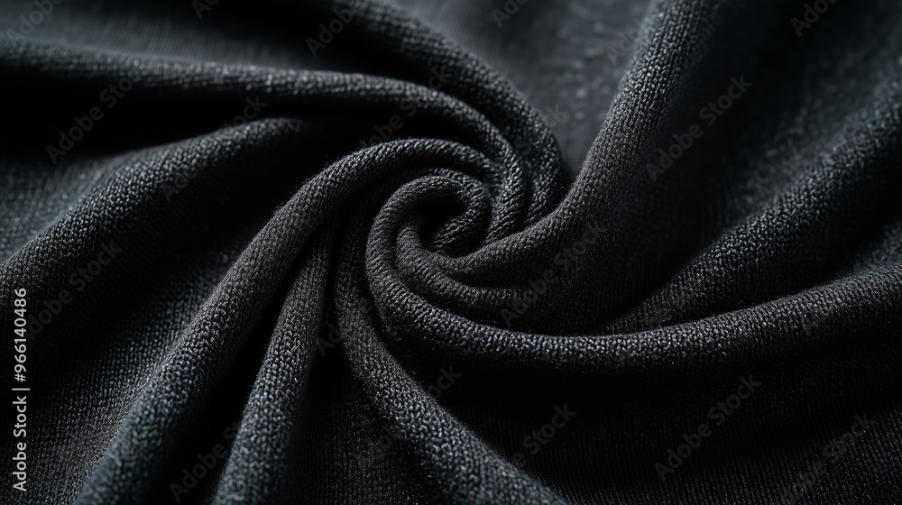Poster close-up of black fabric showcasing intricate texture and soft fibers against a dark background