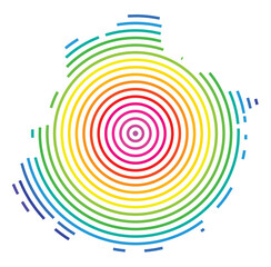 Symbol Map of the Departement Sarthe (France) showing the territory with concentric circles in rainbow colors like a shooting target