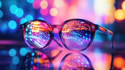 Clarity of vision visualized with crisp, vibrant lenses in glasses, clarity of vision, optical technology advancement