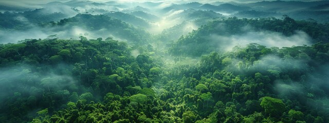 Fototapeta premium Borneo Rainforest Canopy: A dense, green canopy teeming with wildlife.