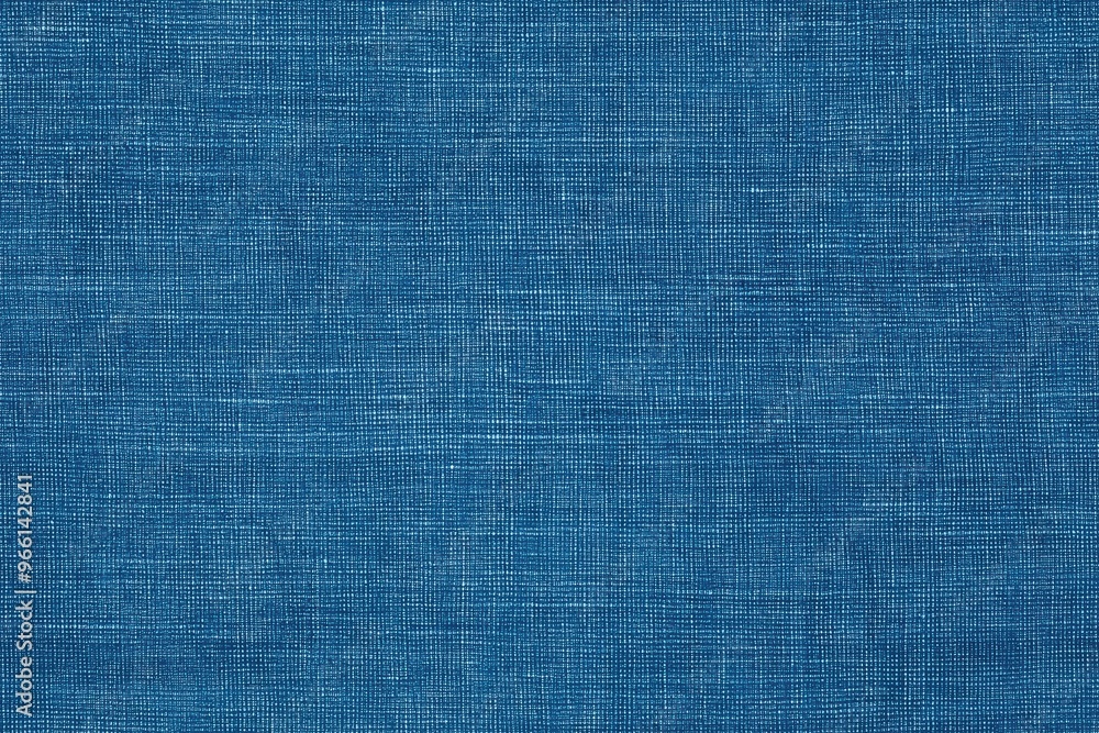 Poster textured blue cotton chambray fabric, showcasing a woven pattern with subtle variations in color and