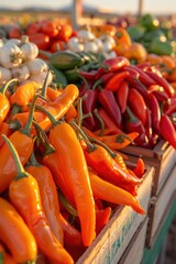 Vibrant peppers displayed at multicultural food festival in community park