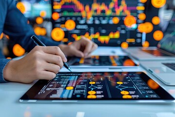 A hightech office where financial experts draft crypto regulations on digital tablets