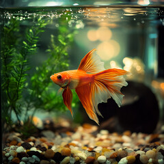 fish in an aquarium Goldfish swimming in tank Goldfish in freshwater aquarium with green beautiful planted tropical, Generative AI