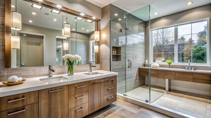 Fototapeta premium Discover the Elegance of a Modern Bathroom Featuring a Sleek Vanity Design for Stylish Interiors