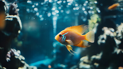 fish in an aquarium Goldfish swimming in tank Goldfish in freshwater aquarium with green beautiful planted tropical, Generative AI