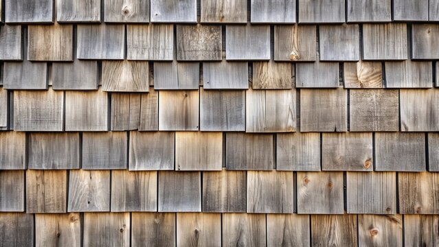 Weathered gray cedar shingle wall with a rustic and natural texture