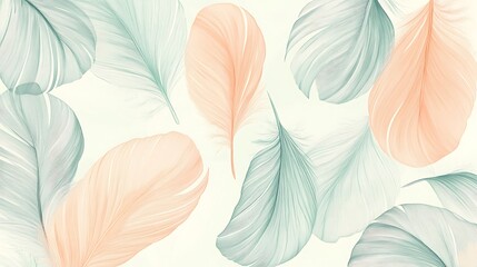 Fototapeta premium Abstract Pastel Green and Peach Feathers Background