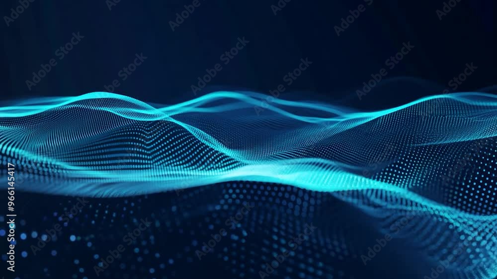 Poster mesmerizing digital wave with countless particles, creating a captivating and futuristic cyber or te